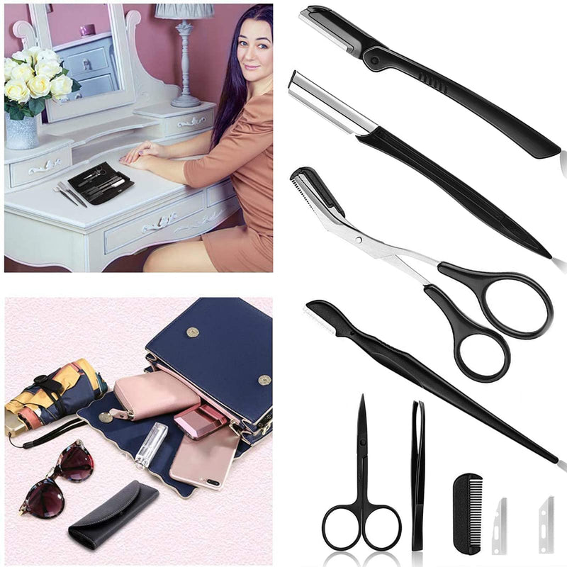 Professional Eyebrow Care Set, 9 Pieces Eyebrow Trimming Set, Tweezers Made Of Stainless Steel, Small Scissors, Eyebrow Scraper, Tool For Trimming Eyebrows For Men And Women - NewNest Australia