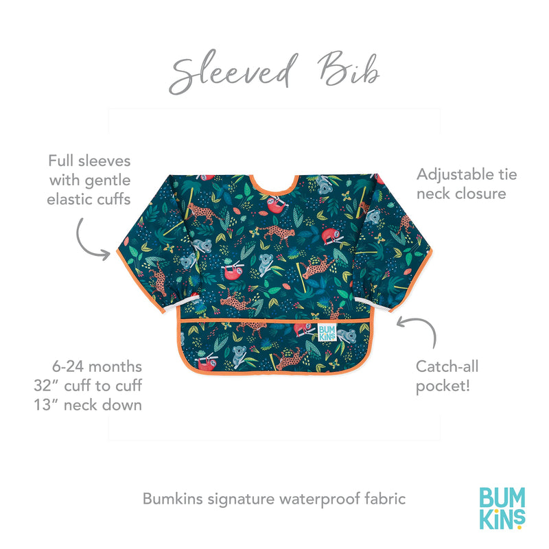 Bumkins Sleeved Bib Baby Bib, Toddler Bib, Smock, Waterproof Fabric, Fits Ages 6-24 Months – Jungle - NewNest Australia