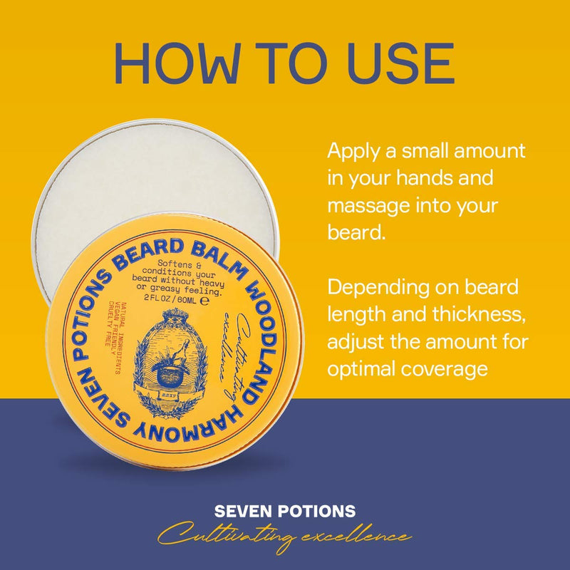 Seven Potions Beard Balm for Men — Conditioning Beard Softener to Nourish Skin, Facial Hair, and Stop Beard Itch — All-Natural, Vegan, Cruelty Free — Woodland Harmony (60ml) Coconut - NewNest Australia