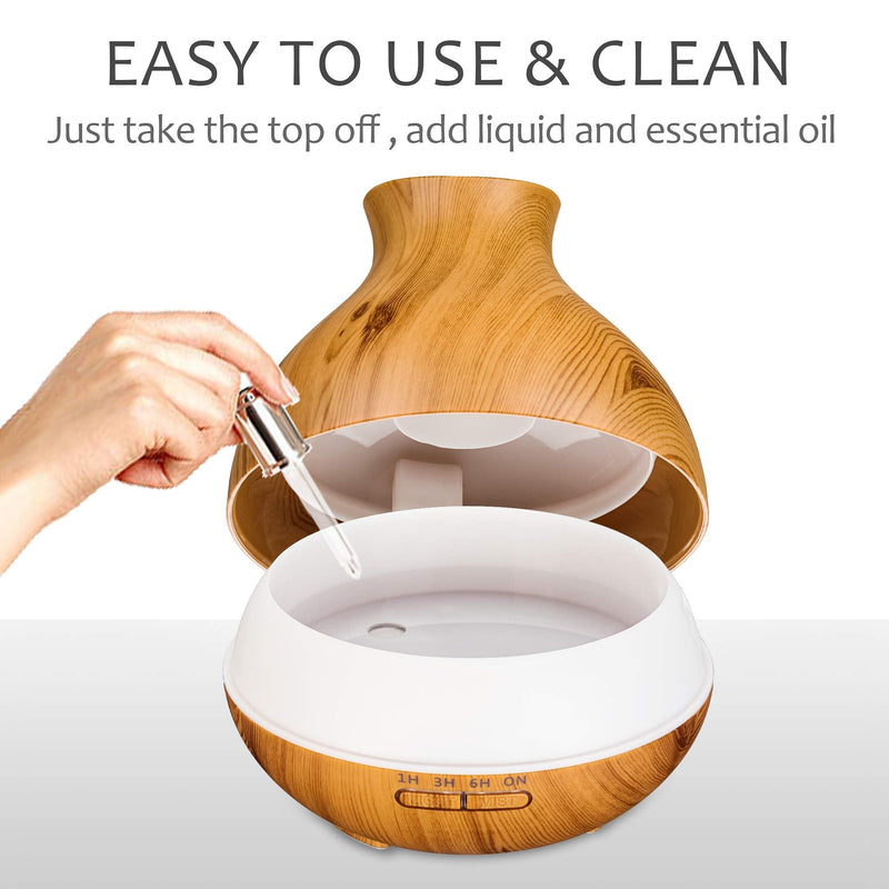 Aromatherapy Essential Oil Diffuser 550ml 12 Hours Wood Grain Aroma Diffuser with Timer Cool Mist Humidifier for Large Room, Home, Baby Bedroom, Waterless Auto Shut-Off, 7 Colors Lights Changing Brown - NewNest Australia