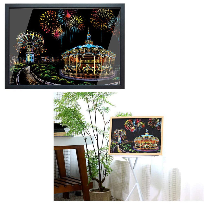 Scratch Painting Kits for Adults & Kids, Craft Art Set, Rainbow Scratch Art Painting Paper, Sketch DIY Night View Scratchboard, 16'' x 11.2'' Creative Gift with 3 Tools kit (Castle / Amusement Park) Castle / Amusement Park - NewNest Australia