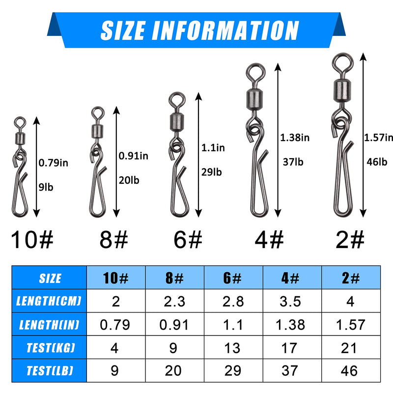 JSHANMEI Fishing Swivels Snaps Kit 165pcs Rolling Barrel Swivels with Fast Clips Fishing Snaps High Strength Speed Clips Connector Freshwater Saltwater Snaps Swivels Fishing Tackle - NewNest Australia
