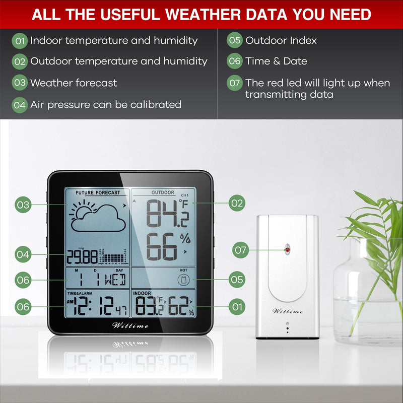 Wittime 2180 Indoor Outdoor Thermometer Wireless Hygrometer Wireless Digital Temperature and Humidity Monitor Inside Outside Thermometer for Home with Sensor - NewNest Australia