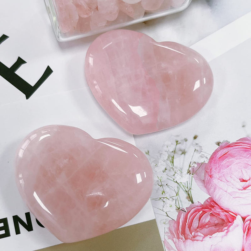 XIANNVXI 45mm 1.8" Rose Quartz Healing Crystals Heart Stones 100% Natural Crystals Gemstones Polished Love Puff Palm Stones Reiki Crystal Gifts Pink - Rose Quartz - NewNest Australia