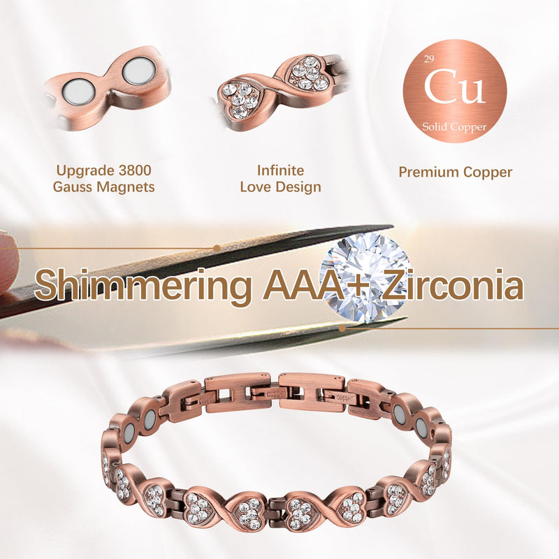 Jeracol Copper Magnetic Bracelet for Women, Infinite Love Design Women Magnetic Wristband with Ultra Strength 3800 Guass Magnets, Brazaletes Jewelry with Remove Tool & Gift Box (Copper1) Copper1 - NewNest Australia