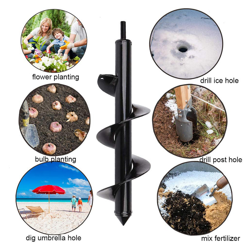 2 Pack Garden Auger Drill Bit for Planting 3"(D) x12"(L)&1.6"(D) x9"(L) Heavy Duty All-in-One Design Auger Spiral Drill Bit for Planting Bulb Bedding Plants Drill Bit for 3/8" Hex Drive Drill 1.6x9inch+3x12inch Black - NewNest Australia