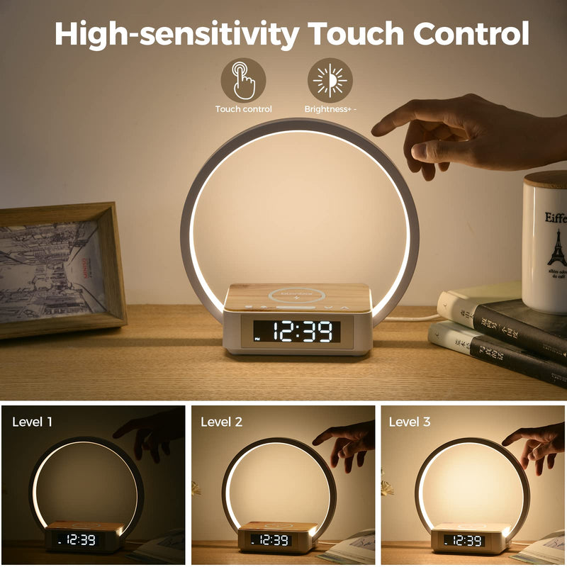 Blonbar Led Bedside Lamp With Charging Function, Table Lamp, Wake Up Light, Alarm Clock, Touch Control, Dimmable, 10 W Wireless Charger & 3 Levels Brightness, Table Lamp For Bedroom, Living Room - NewNest Australia