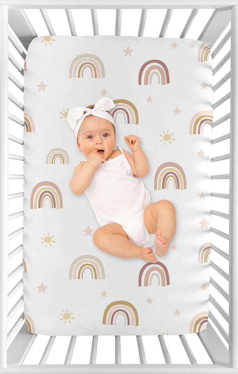 Sweet Jojo Designs Boho Rainbow Girl Fitted Mini Crib Sheet Baby Nursery for Portable Crib Pack Play - Blush Pink Dusty Rose Gold Yellow Mauve Taupe Beige Tan Bohemian Stars Sun Celestial Vintage Sky - NewNest Australia