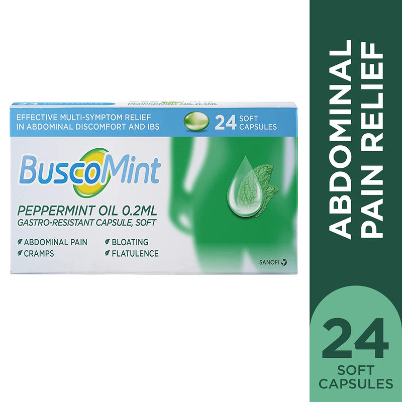 Buscomint 0.2 ml Peppermint Oil IBS Multi Symptom Treatment, Soft Gel Capsules, 24 Count (Pack of 1), 100% Natural Active Ingredient, Preservatives Free 24 Count (Pack of 1) - NewNest Australia