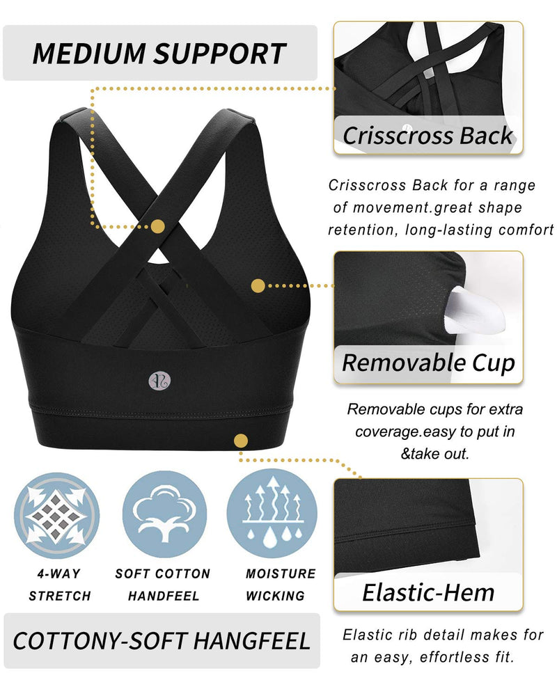 RUNNING GIRL Sports Bra for Women, Criss-Cross Back Padded Strappy Sports Bras Medium Support Yoga Bra with Removable Cups A-black Large - NewNest Australia