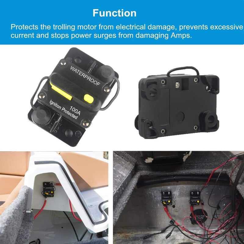 WOHHOM 100 Amp Circuit Breaker DC 12V -48V Waterproof 30A-300A Manual Reset Fuse Inverter for Trolling Motor Auto Car RV Marine Boat Current Overload Protection (100A) 100A - NewNest Australia