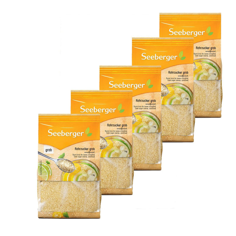 Seeberger cane sugar coarse pack of 5: whole cane sugar particularly aromatic - ideal for cocktails and baking - coarse - unrefined, vegan (5 x 1 kg) 1 kg (pack of 5) - NewNest Australia