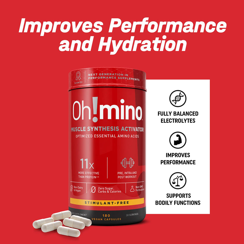 Oh!mino Muscle Synthesis Activator 180 Electrolyte Capsules, Stimulant Free Amino Acids Capsules, Pre Workout Supplements, Post Workout for Men and Women – Oh! Nutrition - NewNest Australia