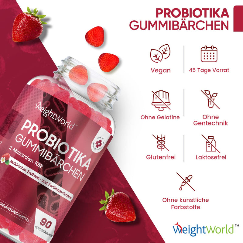 Probiotics Gummy Bears - 90 Gummies With Bacterial Strains (Bacillus Coagulans & Inulin) - Cultures Complex With 2 Billion Cfu - With Vanilla & Strawberry Flavor - Vitamin Gummy Bears By Weightworld - NewNest Australia