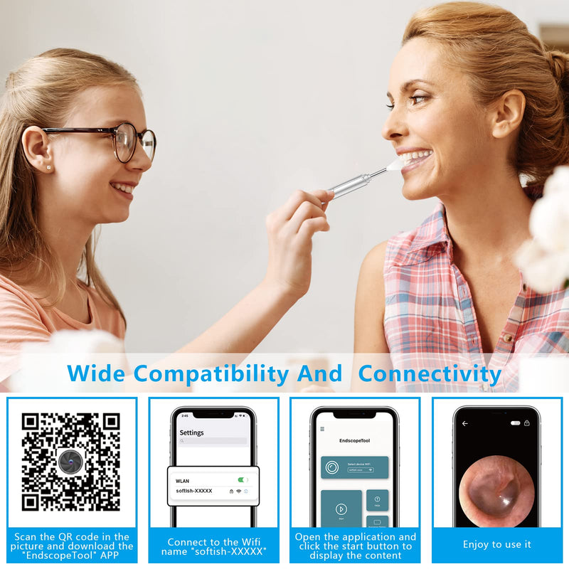 VITCOCO Otoscope Ear Camera, Ear Wax Removal Kit Camera, 1920P FHD Wireless Smart Visual Ear Cleaner, 3.9mm Ear Endoscope Camera for iPhone, Ipad & Android Smart Phones Silver - NewNest Australia