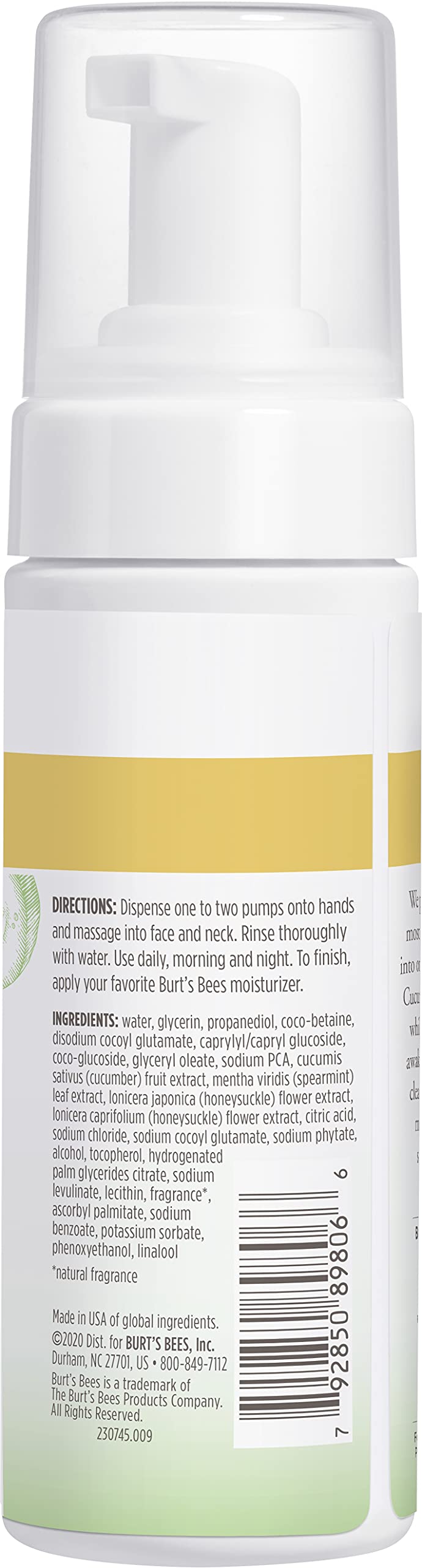 Burt's Bees Refreshing Foaming Cleanser and Natural Face Wash with Cucumber and Mint, 4.8 Fl Oz - NewNest Australia