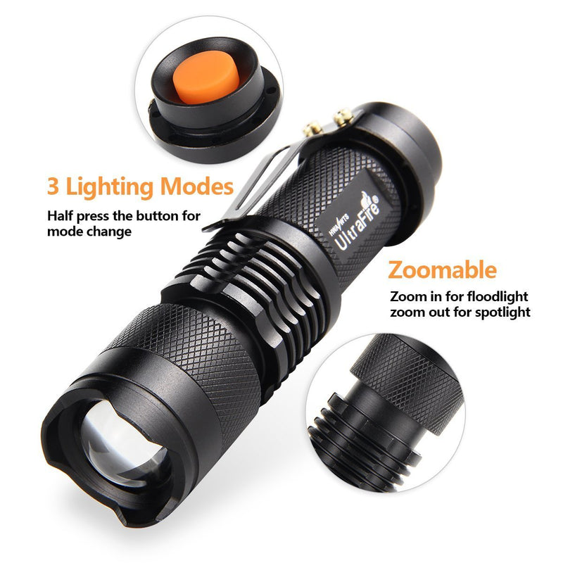 ULTRAFIRE 5 Pack SK68 Tactical and Small Flashlights,7w 3-Mode Pocket Torch Adjustable Focus Zoom Light Lamp - NewNest Australia