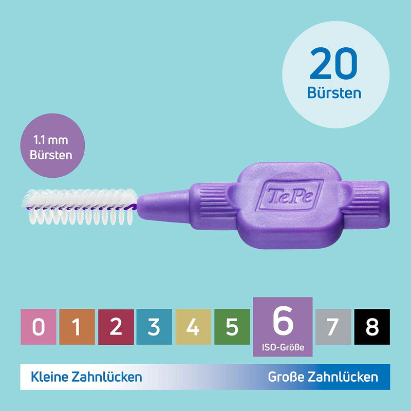 TePe interdental brush purple (ISO size 6: 1.1 mm) / 1 x 20 pieces / For easy and thorough cleaning of the spaces between teeth - NewNest Australia