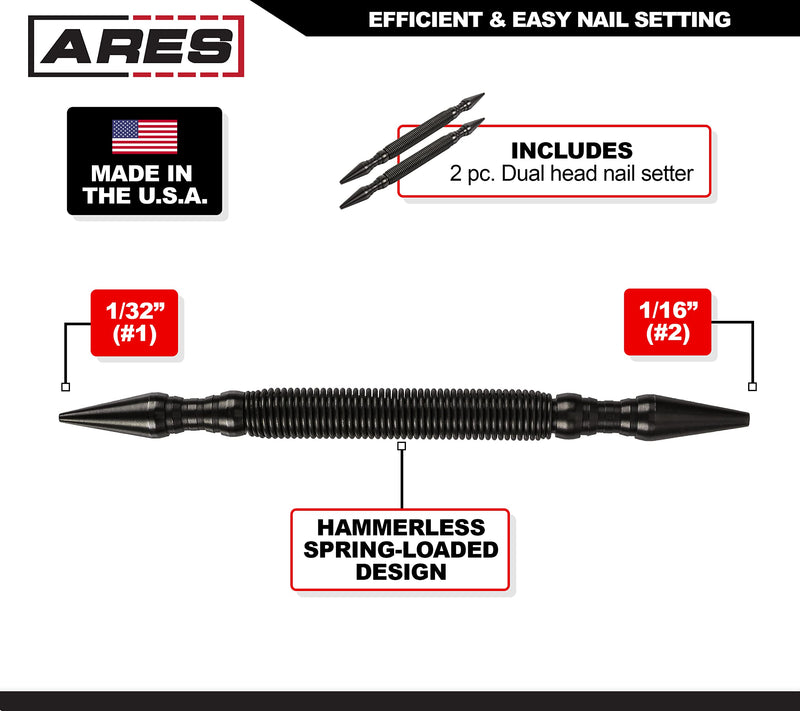 ARES 10050-2-Pack Dual Head Combo Nail Setter - Features 1/32-Inch (#1) and 1/16-Inch (#2) Dual Head Design - 5000 PSI Striking Force 2-Piece 1/32 x 1/16 Combo Nail Setter Set - NewNest Australia