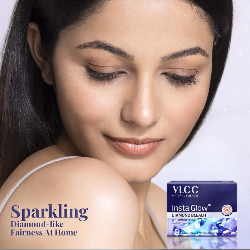 VLCC Insta Glow Diamond Bleach With Diamond (Ash) for Sparkling Fairness Also Contain Re Bleach Cream & Post Bleach Pack 60 Gram by VLCC - NewNest Australia
