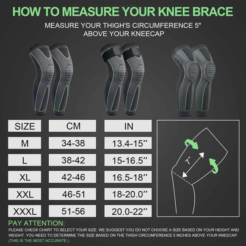 Full Leg Sleeves Long Compression Leg Sleeve Knee Sleeves Protect Leg, for Man Women Basketball, Arthritis Cycling Sport Football, Reduce Varicose Veins and Swelling of Legs(Pair) Green-Updated Medium (1 Pair) - NewNest Australia