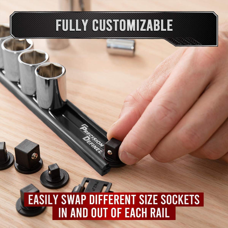 Precision Defined Aluminum Tool Socket Holder | Black, Single 1/2-Inch x 14 Clips | Heavy Duty Organizer 1/2-Inch Drive - NewNest Australia