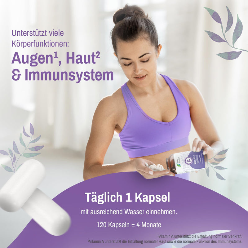 Vitamin A High Dose 10000 IU - 120 Capsules 4 Months Supply - Eye Vitamins Retinol - Vegan & Made in Germany Without Additives - Rhein Nutrition - NewNest Australia