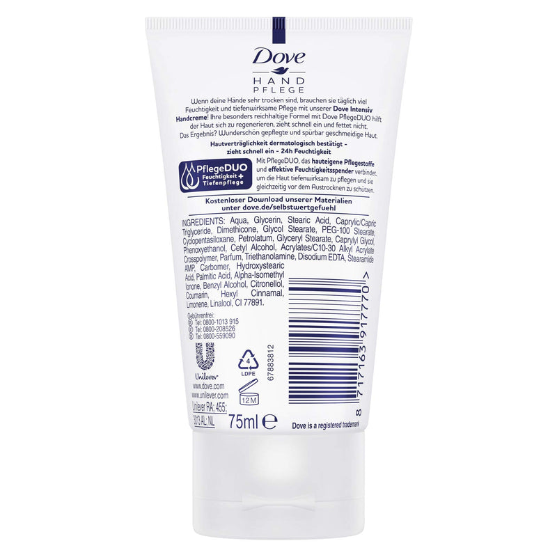 Dove Intensive Hand Cream with Care Duo (Intensive Moisture and Deep Care) Especially for Very Dry Hands, Pack of 1 (1 x 75 ml) - NewNest Australia