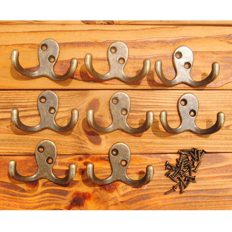 NewNest Australia - Coat Hooks Double Prong Wall Hanger Mounted with 25 Screws 35 LB Utility Hooks Heavy Duty Towel Hooks Retro Double Hooks for Coat, Scarf, Bag, Towel, Key, Cap, Cup 8 Pack Bronze 