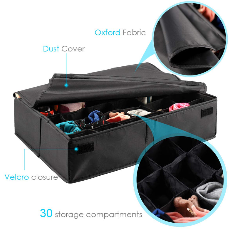 NewNest Australia - MIFXIN Underwear Socks Storage Organizer Drawer Divider 30 Cell Foldable Closet Drawer Organizer Storage Box Bin for Socks Bras Underwear Ties with Dust Proof Cover (Black) Black 