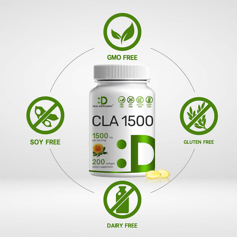 CLA 1500mg Per Serving, 200 Softgels, Extra Strength 95% Conjugated Linoleic Acid from Safflower Oil, Non-GMO, No Gluten - NewNest Australia
