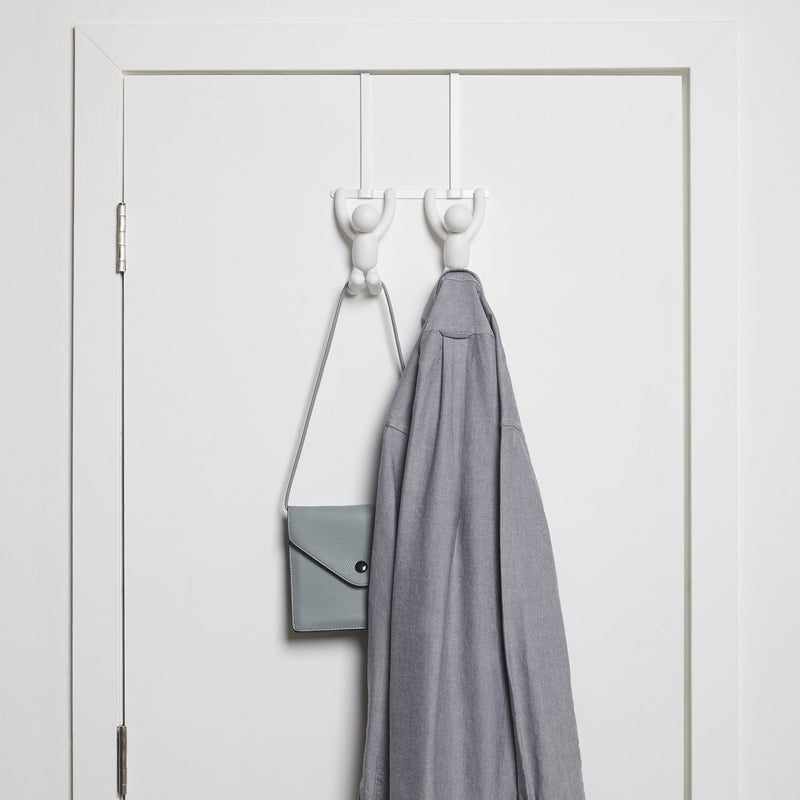 NewNest Australia - Umbra Buddy Over The Door Double Hook- Over the Door Double Hook, Decorative, Increases Storage, Storage for Coats, Hats, Scarves, Towels and More, Matte White Finish 2-Hook 