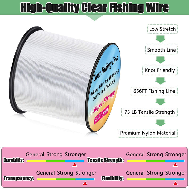 Hanging Wire Clear, Acejoz Thick Fishing Line Nylon String Picture Frame Wire with 100Pcs Crimps Sleeves 70lb Invisible Line for Balloon Garland Picture Hanging Decoration and Crafts (656 Feet) - NewNest Australia