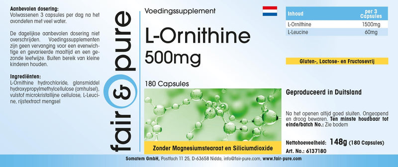 Fair & Pure® - L-Ornithine 500mg - high dosage - 180 capsules - NewNest Australia