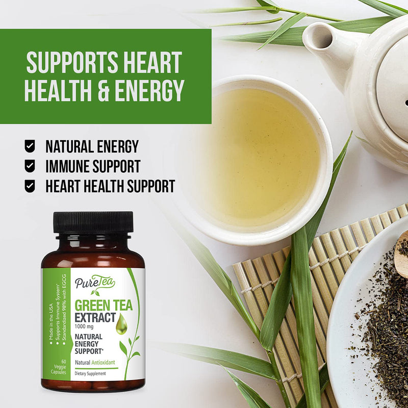 Green Tea Extract 98% Standardized EGCG - 3X Strength for Natural Energy - Heart Support with Polyphenols - Gentle Caffeine, Made in USA - 60 Capsules 60 Count (Pack of 1) - NewNest Australia