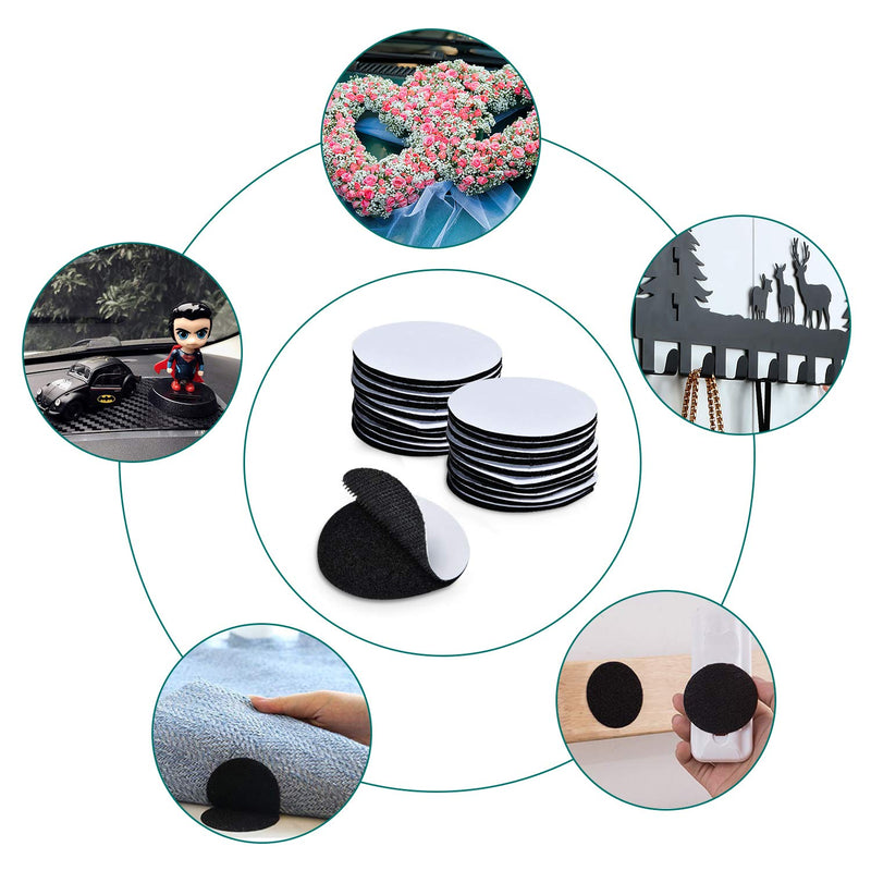 40 Pairs Set 2in Dots Double Sided Self Adhesive Tape Hook and Loop Interlocking Tapes Sticky Back Strips Fabric Fastener Heavy Duty Industrial School Classroom Office Home DIY Crafts (Round Black) - NewNest Australia