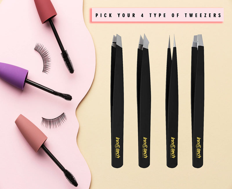 Tweezers Eyebrow Plucking 4 Piece Tweezers Set Professional Rustproof Stainless Steel Precise Eyebrow Plucking, Hair Remover Ingrown Hair, Face Epilator High Quality Care Set Black - NewNest Australia