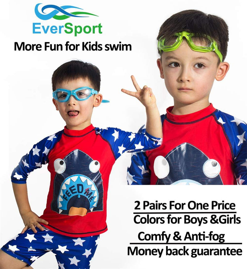 Kids Swim Goggles, Pack of 2 Swimming Goggles for Children Teens, Anti-Fog Anti-UV Youth Swim Glasses Leak Proof for Age4-16 Lightblue & Green - NewNest Australia