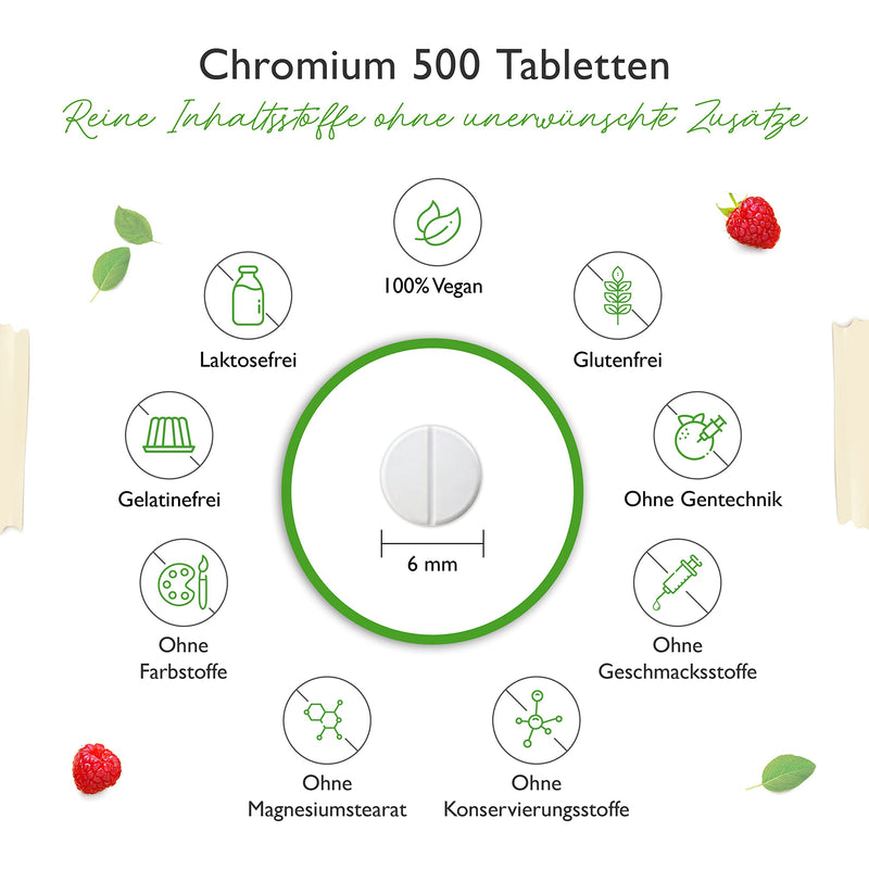 Chromium from Chromium Picolinate - Extra high dose 500 mcg Chromium per tablet - 365 tablets - Laboratory tested - No unwanted additives - High dose - Vegan 365 pieces (500 mcg) - NewNest Australia