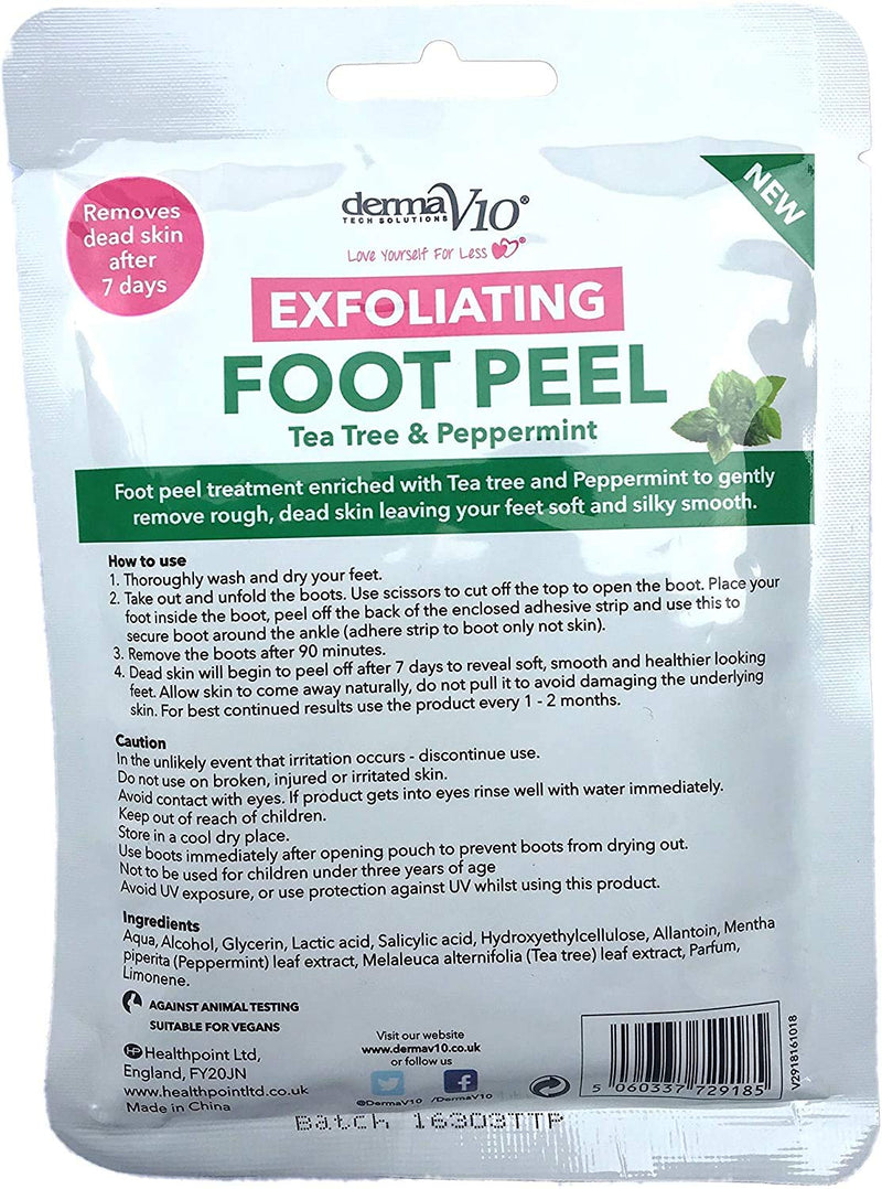 Derma V10 Exfoliating Foot Peel Tea Tree & Peppermint Removes Dead Skin After 7 Days 4 Treatments - NewNest Australia