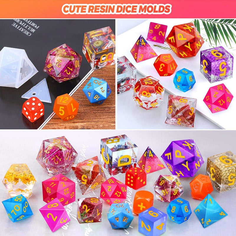 Resin Dice Molds, Shynek 19 Styles Polyhedral Game Dice Molds Set with Silicone Dice Mold, Mixing Sticks, Measuring Cup, Droppers, Acrylic Paints Set for Epoxy Resin Dice Making - NewNest Australia