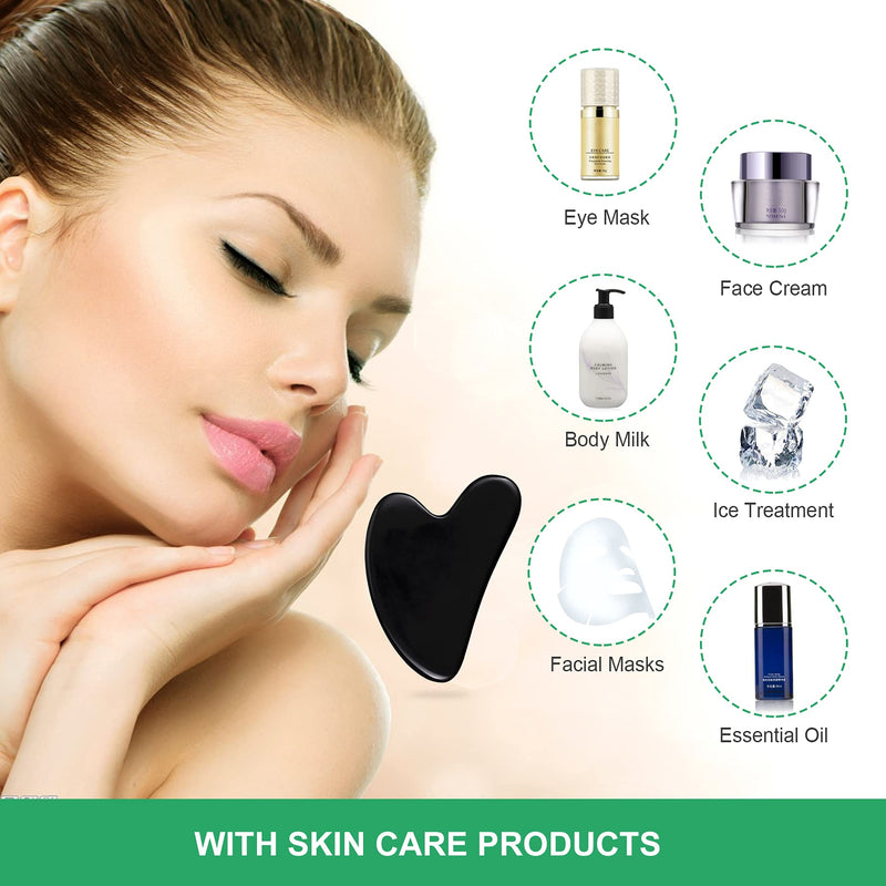 Gua Sha Massage Tool, Black Obsidian Guasha Board for Face & Body, Natural Jade Stone Gua Sha Facial Tool, Face Massager for Traditional Acupuncture Therapy, Daily Anti-aging Health and Skin Care Tool - NewNest Australia