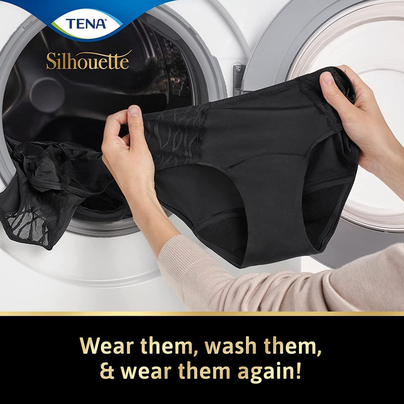TENA Silhouette - Women's Washable Incontinence Pants - Soft and Stretchy - Black - 3X Protection for Light Leaks, Dry and Secure with Odour Control - Pack of 1, Black, Size XL - NewNest Australia