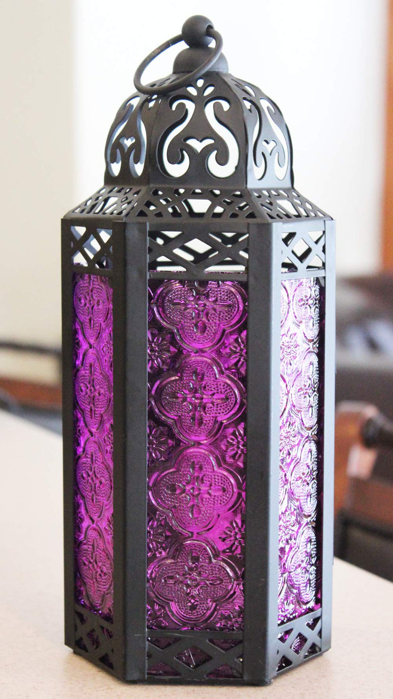 NewNest Australia - Vela Lanterns Moroccan Style Candle Lantern, Medium, Purple Glass 1 