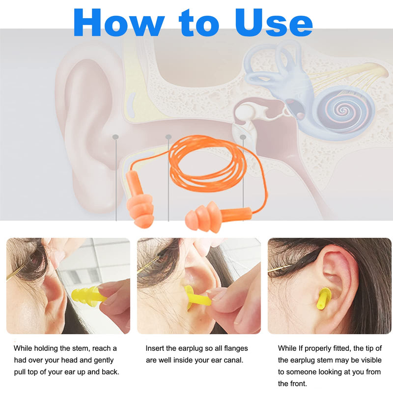 4 pairs of silicone earplugs with rope, soundproof earplugs, swimming earplugs, soundproof earplugs, hearing protection plugs, noise protection earplugs, ear plugs, with storage box with rope - 4 pairs (orange) - NewNest Australia