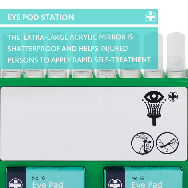 Reliance Medical REL908 Complete Eyecare Pod Station, Ideal for Minor Irritation, Sterile Saline Eye Wash Solution Kit | 20ml Pods. 24.5 cm H x 33 cm W x 2.5 cm D (Green) - NewNest Australia