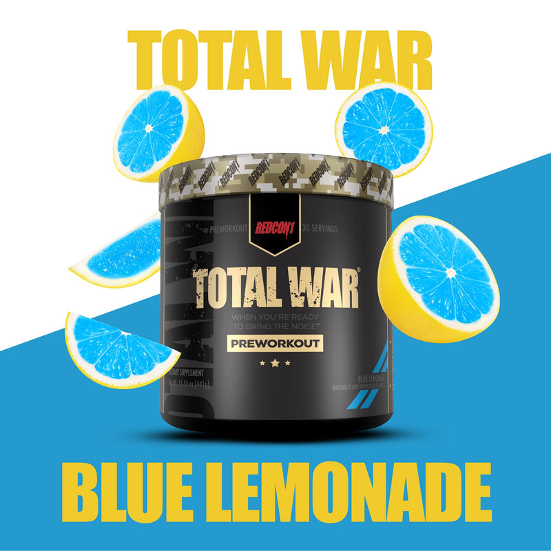 Redcon1 Total War - Pre Workout, 30 Servings, Boost Energy, Increase Endurance and Focus, Beta-Alanine, Caffeine (Blue Lemonade) Blue Lemonade 30 Servings (Pack of 1) - NewNest Australia
