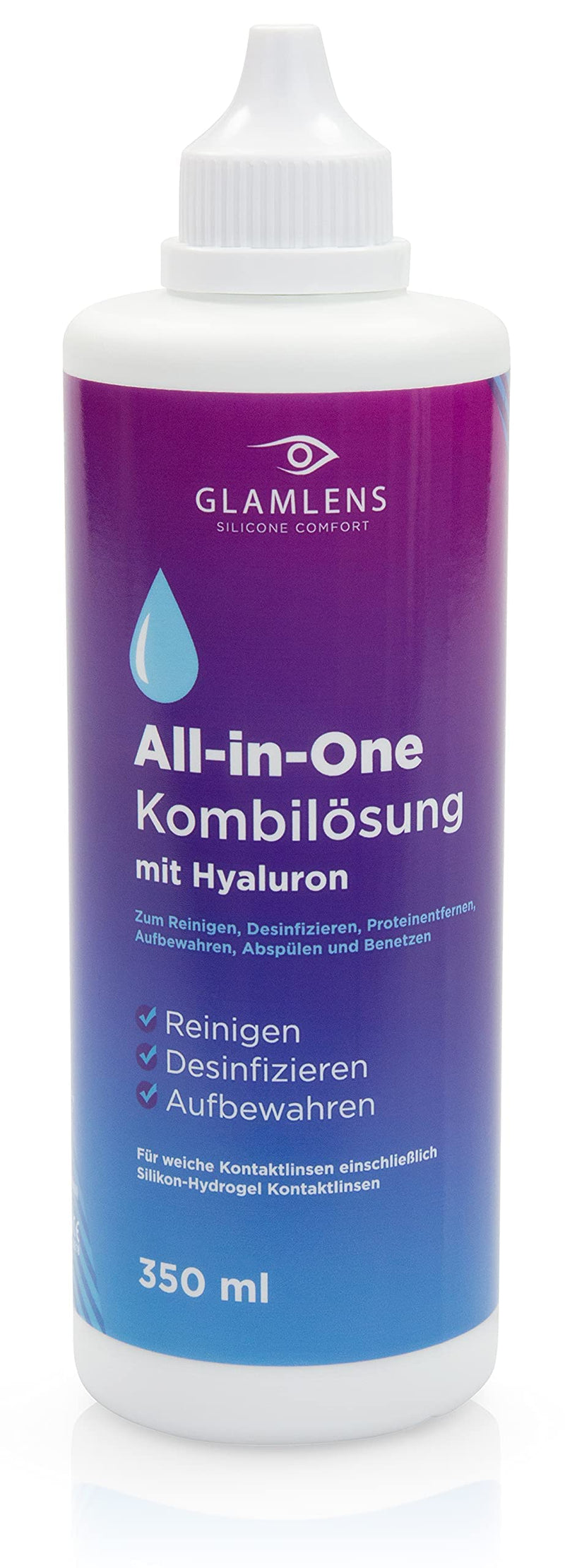 Glamlens contact lens liquid with HYALURON - 350ml contact lens liquid care product ALL IN ONE combination solution for soft lenses with container - NewNest Australia