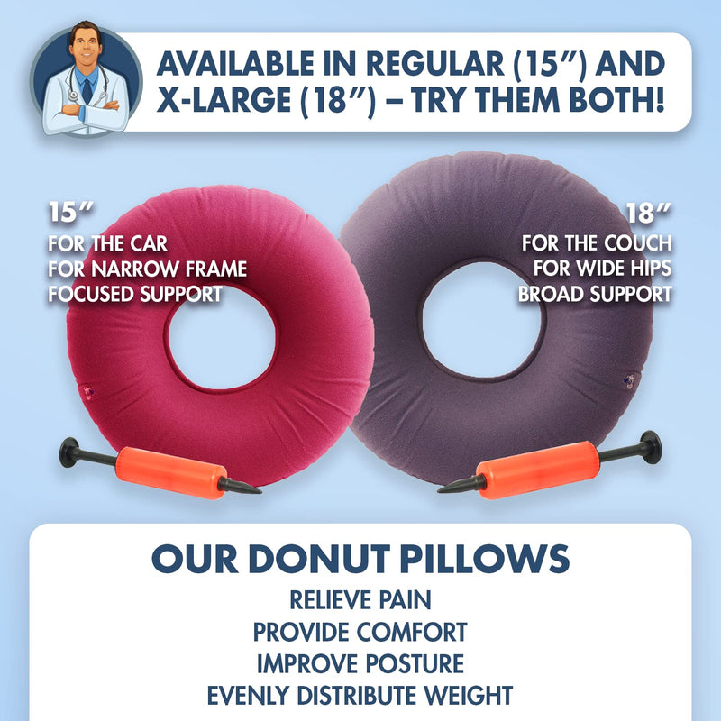 Dr. Frederick’s Original Donut Pillow - 18" Inflatable Donut Cushion for Tailbone Pain Relief - Donut Pillow Seat Cushion for Hemorrhoids, Bed Sores, Prostatitis - Gray - NewNest Australia