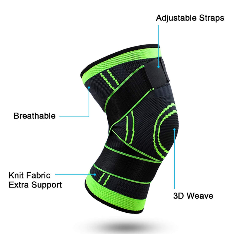 Knee Supports 2 Pack Knee Brace with Adjustable Strap Compression Knee Sleeves for Running Joint Pain Arthritis Meniscus Tear Cartilage Damage Tendonitis Quick Recovery Unisex (Green, Large) Green L - NewNest Australia